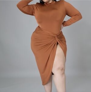 Elegant Tan Long Sleeve Dress